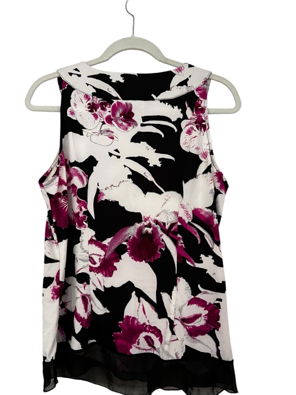 Women’s Sleeveless Black Floral Pleated Camisole with White & Magenta Print M - Picture 2 of 5